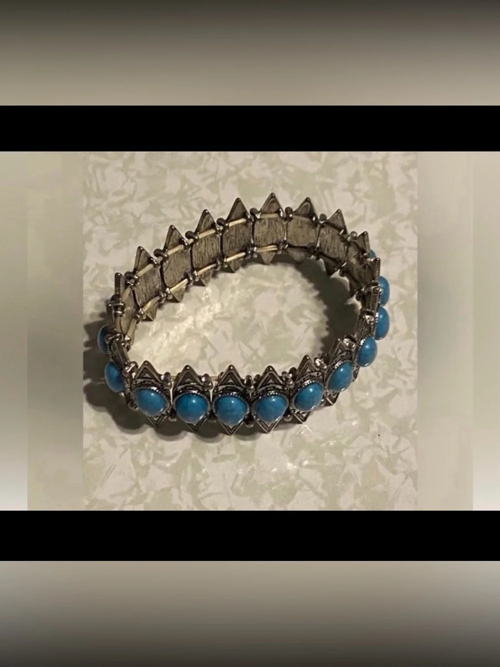 Silver Tone Faux Turquoise Stretch Bracelet #6907